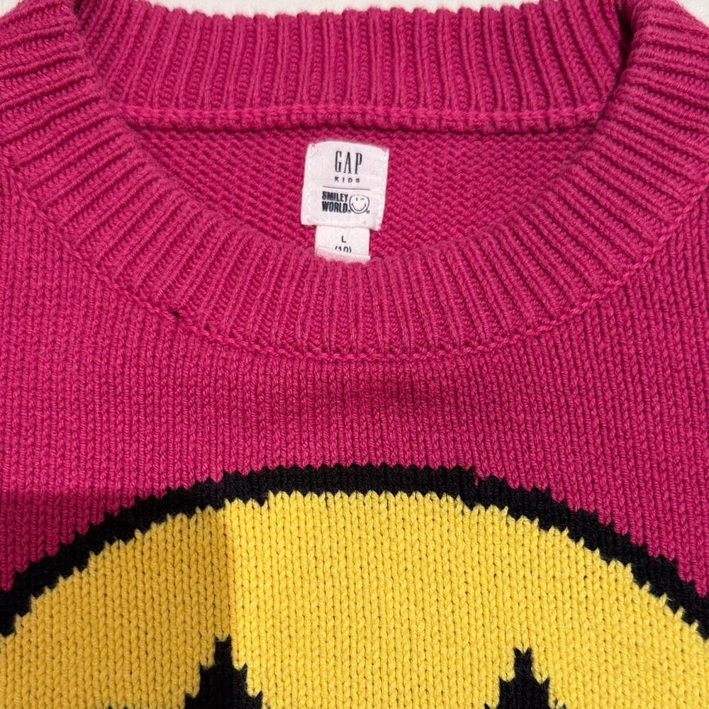 GAP Kids x Smiley World Fuchsia Sweater with Yellow Smiley